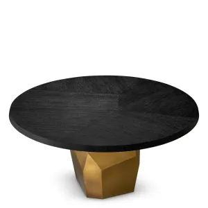 Luxuriöser runder Esstisch mit schwarzer Tischplatte und facettiertem goldenem Untergestell – 152 cm – Luxus-Hotelmöbel Seitenansicht von Luxury Group International