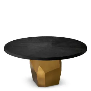 Luxuriöser runder Esstisch mit schwarzer Tischplatte und facettiertem goldenem Untergestell – 152 cm – Luxus-Hotelmöbel Seitenansicht von Luxury Group International
