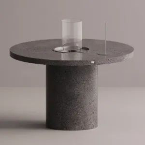 Luxury Round Bioethanol Fire Pit Dining Table in Natural Stone Finish by Luxury Group International