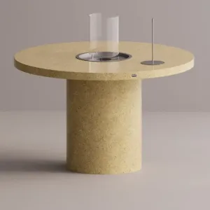 Luxury Round Bioethanol Fire Pit Dining Table in Natural Stone Finish by Luxury Group International