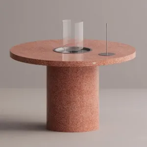 Luxury Round Bioethanol Fire Pit Dining Table in Natural Stone Finish by Luxury Group International