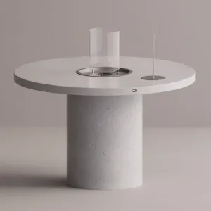Luxury Round Bioethanol Fire Pit Dining Table in Natural Stone Finish by Luxury Group International