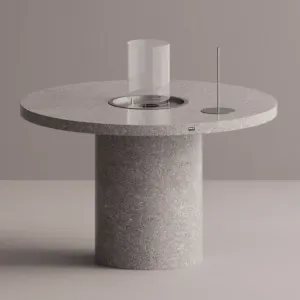Luxury Round Bioethanol Fire Pit Dining Table in Natural Stone Finish by Luxury Group International