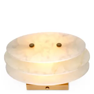 Luxury White Round Glass Wall Lamp with Layered Disc Design & Golden Frame - Luxury Hotel Furniture Front View by Luxury Group International