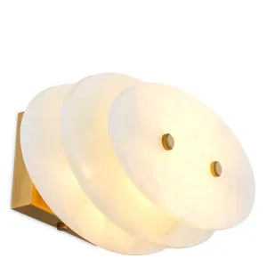 Luxury White Round Glass Wall Lamp with Layered Disc Design & Golden Frame - Luxury Hotel Furniture Front View by Luxury Group International