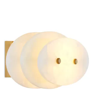 Luxury White Round Glass Wall Lamp with Layered Disc Design & Golden Frame - Luxury Hotel Furniture Side View by Luxury Group International