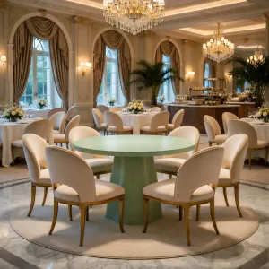 Luxury Round Green Dining Table – Modern Designer Statement Table Lifestyle View by Luxury Group International