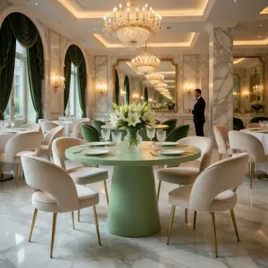 Luxury Round Green Dining Table – Modern Designer Statement Table Lifestyle View by Luxury Group International