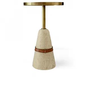 Luxury Round Marble Pedestal Side Table with Wooden Top and Brass Accents - Luxury Side Table Bottom View by Luxury Group International