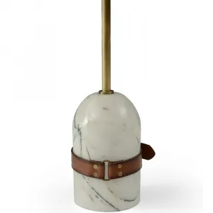Luxury Round Marble Side Table with Leather Belt Detail and Brass Tray Top - Luxury Side Table Detail View by Luxury Group International