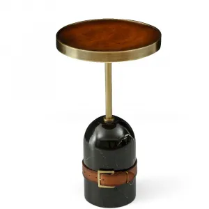 Luxury Round Marble Side Table with Leather Belt Detail and Brass Tray Top - Luxury Side Table by Luxury Group International