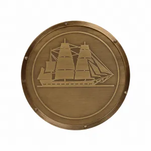 Luxury Round Maritime Side Table with Ship Motif & Antiqued Brass Lattice Base - Luxury Side Table Top View by Luxury Group International