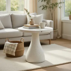 Luxury Round Pedestal Concrete Table for Elegant Indoor & Outdoor Spaces Lifestyle View by Luxury Group International