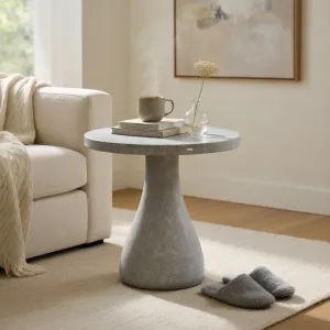 Luxury Round Pedestal Concrete Table for Elegant Indoor & Outdoor Spaces Lifestyle View by Luxury Group International