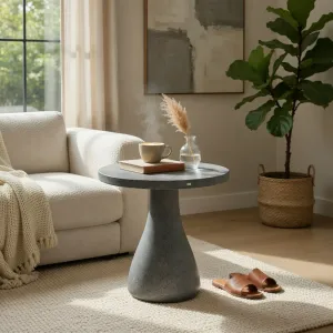 Luxury Round Pedestal Concrete Table for Elegant Indoor & Outdoor Spaces Lifestyle View by Luxury Group International