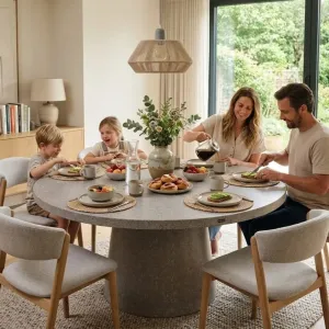 Luxury Round Pedestal Stone Dining Table for Indoor & Outdoor Living Spaces (L SIZE) Lifestyle View by Luxury Group International