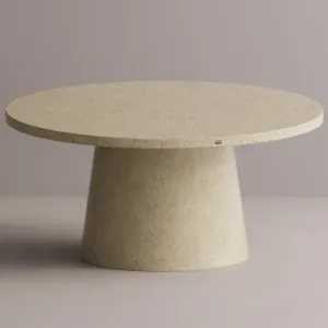 Luxury Round Pedestal Dining Table in Tan matte stone-look with speckled top by Luxury Group International
