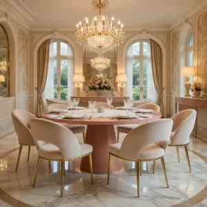 Luxury Round Red Dining Table – Modern Designer Pedestal Table Lifestyle View by Luxury Group International