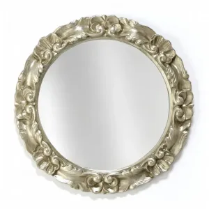 Luxury Round Silver Wall Mirror with Sculpted Baroque Floral Frame - Baroque Mirrors Front View by Luxury Group International