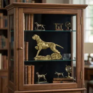 Luxury Running Dog Bronze Sculpture on Textured Base in Golden or Antique Bronze Finish Lifestyle View by Luxury Group International