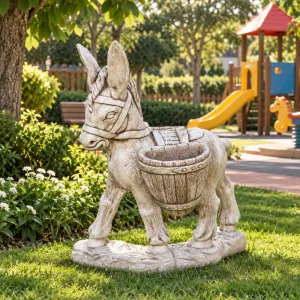 Sculpture de Jardin Rustique de Luxe Âne avec Détail de Double Panier - Sculpture Classique de Luxe Vue lifestyle par Luxury Group International
