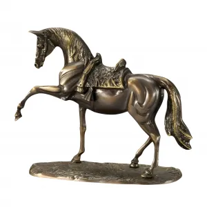 Luxus-Bronzeskulptur eines gesattelten Pferdes mit erhobenem Bein Vorderansicht von Luxury Group International