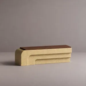 Luxury Sand Beige Concrete Outdoor Bench with Dark Wood Seat - Outdoor Furniture Front View by Luxury Group International