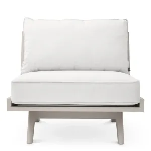 Luxuriöser Sand-Liegestuhl für den Außenbereich mit weißen Sunbrella-Kissen – 80 cm – Luxus-Hotelmöbel Vorderansicht von Luxury Group International