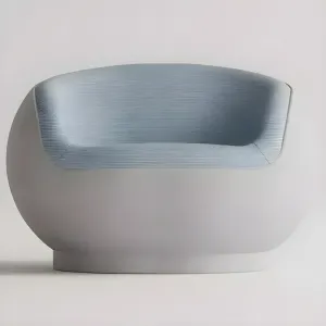 Luxury Sculptural Accent Chair in Light Gray Matte Concrete with Teal Blue Inner Cushion Front View by Luxury Group International