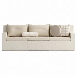 Luxury Sculptural Beige Boucle Three-Seater Sofa- Luxury Outdoor Sofa-Luxury Hotel Furniture Front View by Luxury Group International