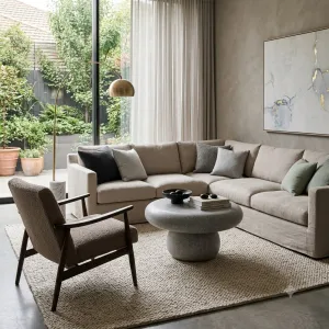 Luxus Skulpturaler Couchtisch mit modernem Sockeldesign Lifestyle-Ansicht von Luxury Group International