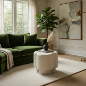 Table basse sculpturale de luxe au design moderne organique et doux Vue lifestyle par Luxury Group International