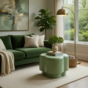 Table basse sculpturale de luxe au design moderne organique et doux Vue lifestyle par Luxury Group International