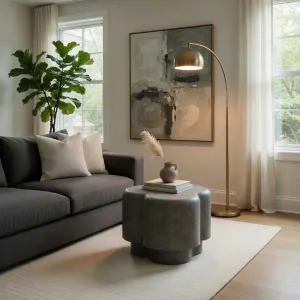 Table basse sculpturale de luxe au design moderne organique et doux Vue lifestyle par Luxury Group International