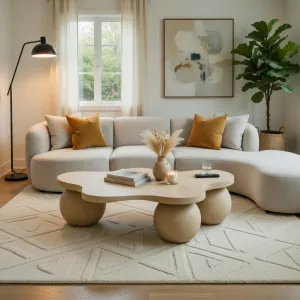 Table Basse Sculpturale en Béton de Luxe au Design Organique Moderne Vue lifestyle par Luxury Group International