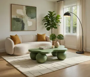 Table Basse Sculpturale en Béton de Luxe au Design Organique Moderne Vue lifestyle par Luxury Group International