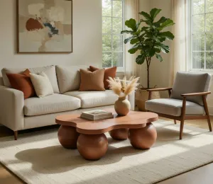 Table Basse Sculpturale en Béton de Luxe au Design Organique Moderne Vue lifestyle par Luxury Group International