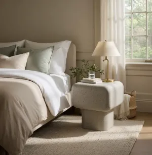 Luxury Sculptural Concrete Nightstand for Modern Bedroom Interiors Lifestyle View by Luxury Group International