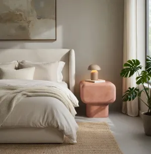 Luxury Sculptural Concrete Nightstand for Modern Bedroom Interiors Lifestyle View by Luxury Group International