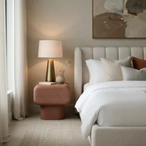 Luxury Sculptural Concrete Nightstand for Modern Bedroom Interiors Lifestyle View by Luxury Group International