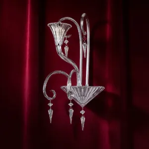 Luxury Sculptural Crystal Wall Lamp with Curved Glass Design & Decorative Pendants Detail View by Luxury Group International