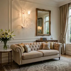 Luxury Sculptural Crystal Wall Lamp with Curved Glass Design & Decorative Pendants Lifestyle View by Luxury Group International