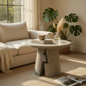 Luxury Sculptural Round Pedestal Table for Indoor & Outdoor Space Lifestyle View by Luxury Group International