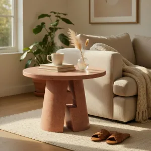 Luxury Sculptural Round Pedestal Table for Indoor & Outdoor Space Lifestyle View by Luxury Group International