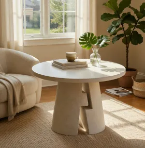 Luxury Sculptural Round Pedestal Table for Indoor & Outdoor Space Lifestyle View by Luxury Group International
