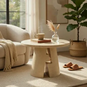 Luxury Sculptural Round Pedestal Table for Indoor & Outdoor Space Lifestyle View by Luxury Group International