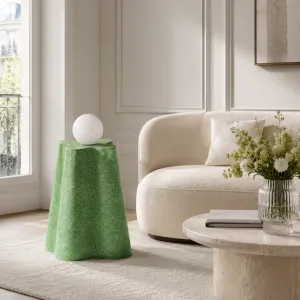 Luxury Sculptural Stoneware Floor Lamp with Hand-Blown Glass Lifestyle View by Luxury Group International