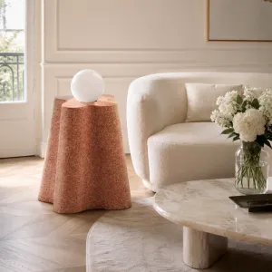 Luxury Sculptural Stoneware Floor Lamp with Hand-Blown Glass Lifestyle View by Luxury Group International