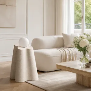 Luxury Sculptural Stoneware Floor Lamp with Hand-Blown Glass Lifestyle View by Luxury Group International