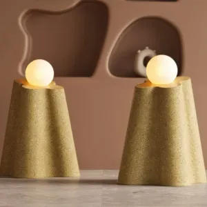 Luxury Sculptural Stoneware Floor Lamp with Hand-Blown Glass Lifestyle View by Luxury Group International